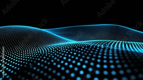 Dynamic blue wave pattern with glowing dots on black background
