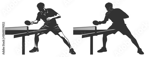 Table tennis player silhouettes set, ping pong athletes in action poses, sport vector illustration collection on transparent background