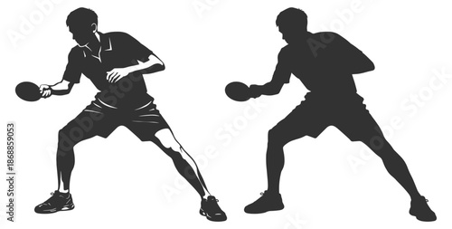Table tennis player silhouettes set, ping pong athletes in action poses, sport vector illustration collection on transparent background