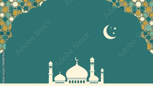Elegant Mosque Silhouette with Crescent Moon for Islamic Celebrations.