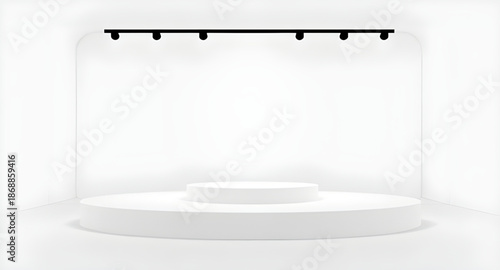empty, white, podium, pedestal, platform, stand, display, stage, product, showcase, mockup, minimal, clean, simple, modern, studio, background, abstract, geometric, round, cylinder, base, blank, prese
