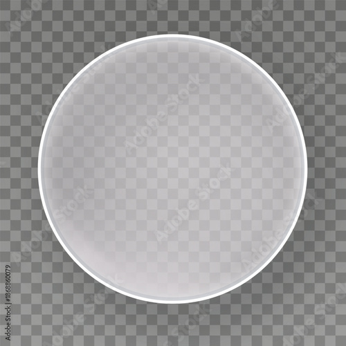 Glassmorphism UI design element circle frame isolated on transparent background. Frosted glass shapes for web, app, button, banner, social media, design projects