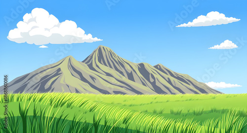green, grass, blue, sky, landscape, cartoon, nature, outdoor, meadow, field, hills, countryside, rural, scenery, background, sunny, daylight, spring, summer, fresh, bright, peaceful, calm, serene, cut