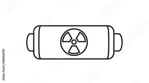 Simple black and white line drawing of a cylindrical container with a radiation symbol
