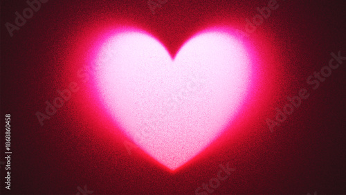 Dreamy glowing pink heart with grainy texture created from thousands of individual dots. Symbol of love and passion for Valentine’s Day, greeting card, romantic promotion, social media content. Vector
