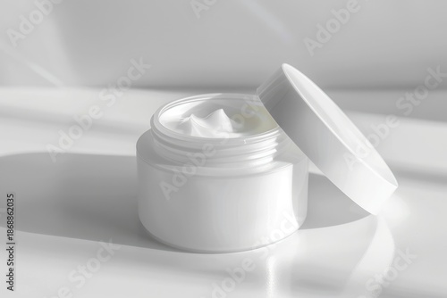 Wallpaper Mural Minimal White Cosmetic Cream Jar with Open Lid in Soft Natural Light Torontodigital.ca