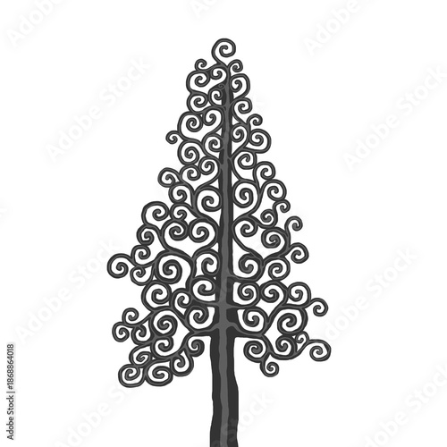 Stylised pine tree illustration; floral conifer icon
