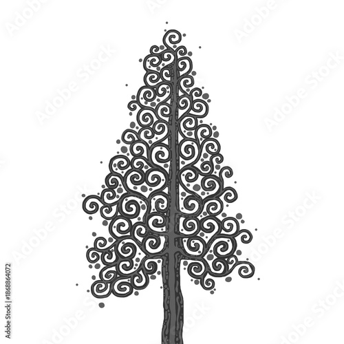 Stylised pine tree illustration; floral conifer icon
