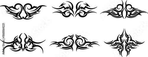 Beautiful collection of intricate symmetrical tribal tattoo designs with swirls and curves