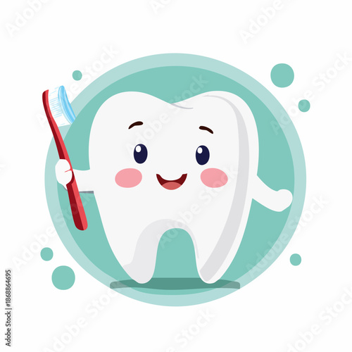 歯と歯ブラシのかわいいキャラクターベクター