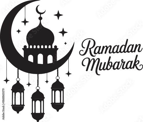 Ramadan Kareem Islamic mosque and crescent moon