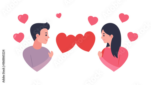 Romantic Couple with Hearts Expressing Love and Affection on Valentine's Day Celebration