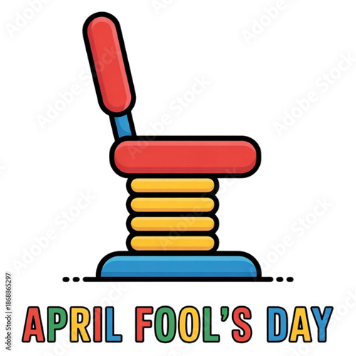 A colorful spring-loaded joke chair icon for april fool's day celebrations.