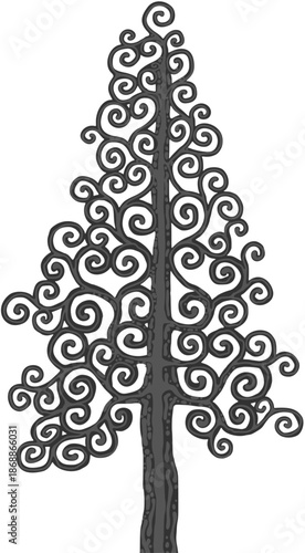 Stylised pine tree illustration; floral conifer icon
