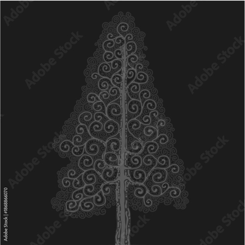 Stylised pine tree illustration; floral conifer icon
