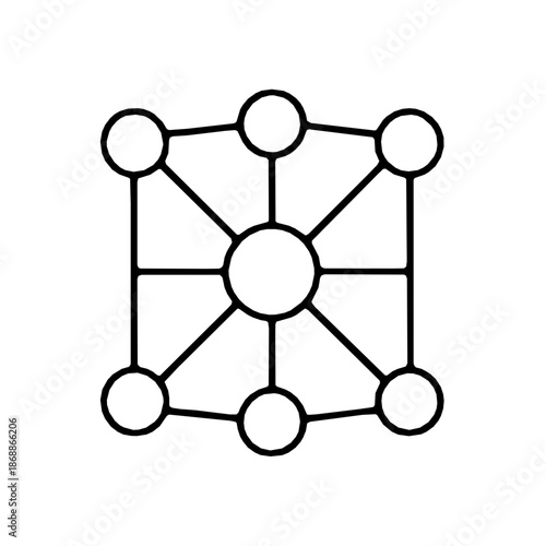 Distributed AI Network Single-Stroke Outline Vector Icon