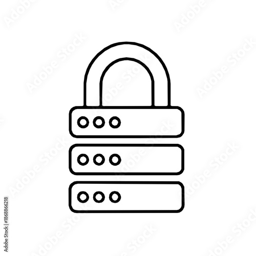 AI Supercomputer Cluster Security Lock Single-Stroke Outline Icon