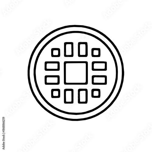 ASIC Silicon Wafer Chip Die Single Line Outline Icon Vector