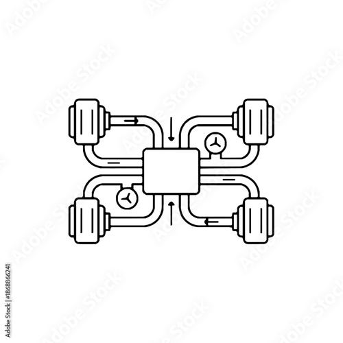 Data Center Liquid Cooling System Single Line Outline Icon Vector