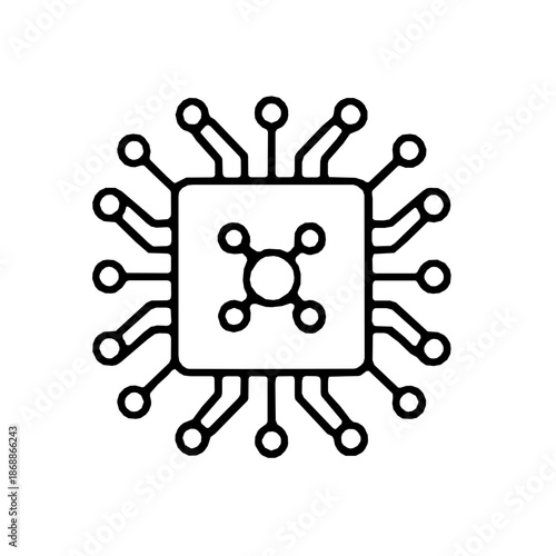 Neural Processing Unit NPU Core Single Line Outline Icon Vector