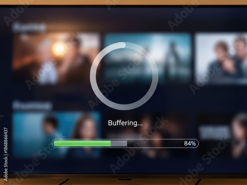 Buffering video on a smart tv screen, indicating slow internet connection or streaming issues