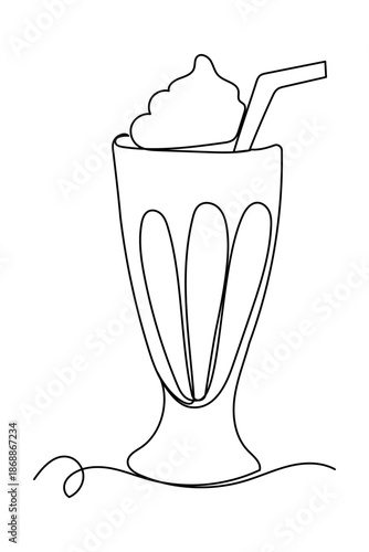 Line Art Cocktail Drink Icon. Outline Summer Cafe Beverage Curly Wavy Silhouette. Doodle Sketch Abstract One Continuous Line Dessert Drawn Contour. Summer Beach Birthday Party Element Design