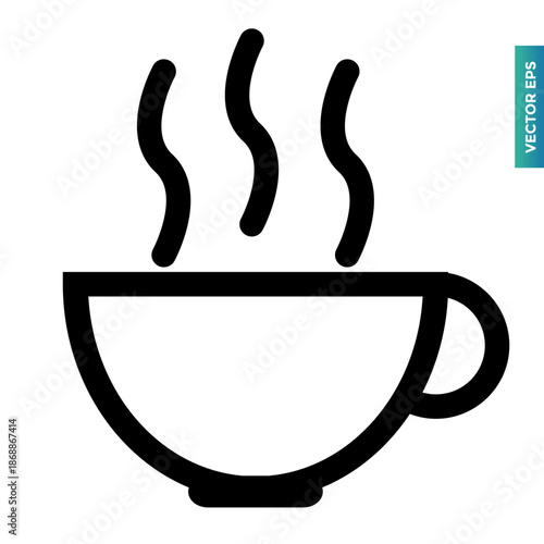 HOT COFFEE OR TEA CUP ICON WITH STEAM. MORNING BEVERAGE LINE ART SIGN FOR FOR WEB, UI, UX, APP