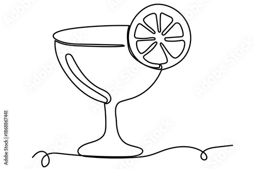 Line Art Cocktail Drink Icon. Outline Summer Cafe Beverage Curly Wavy Silhouette. Doodle Sketch Abstract One Continuous Line Dessert Drawn Contour. Summer Beach Birthday Party Element Design