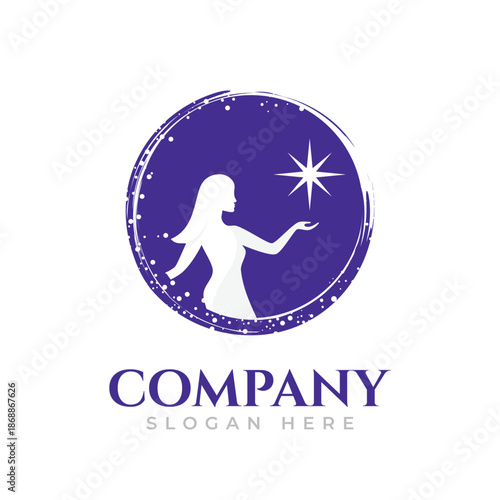 Silhouette women with stars in hand on the blue color