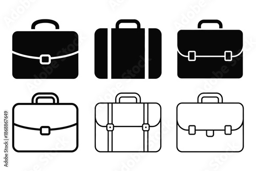 Briefcase and suitcase vector icon set, minimalist thin line design, perfect for business, office, travel, professional branding, mobile apps, websites, and digital interface illustrations.