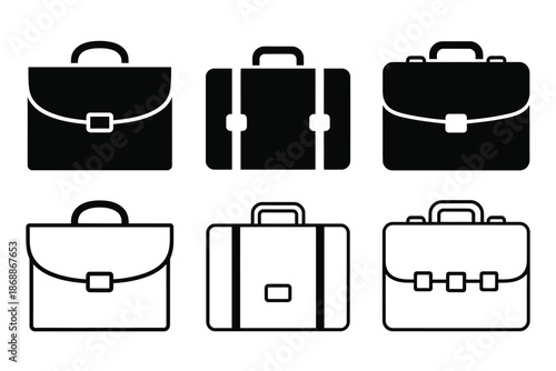 Briefcase icon, thin line vector set including briefcase and suitcase designs, vector illustration for business, travel, office