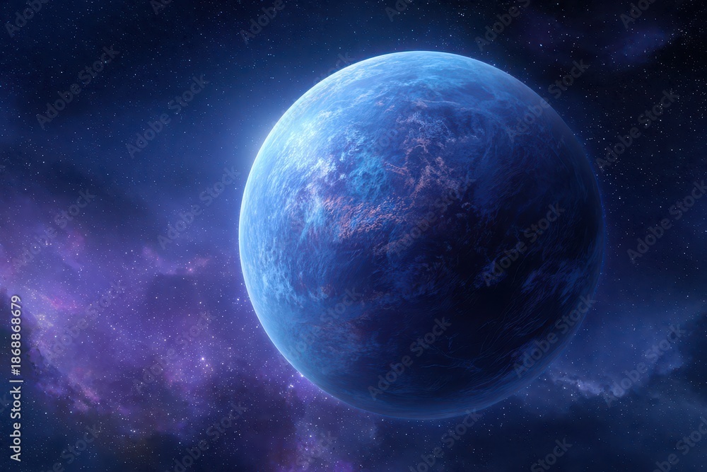 Obraz premium Celestial Globe: Glowing Blue Planet with Soft Nebula Backdrop