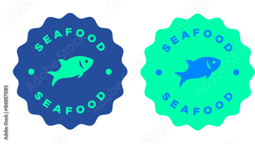 Vector seafood icons illustration for food packaging isolated on transparent background.