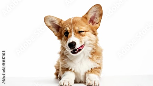 Adorable Corgi Puppy Posing Playfully on a Clean White Background.