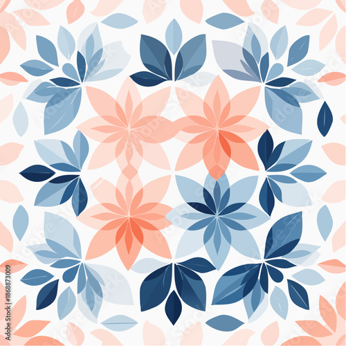 Abstract geometric florals filled with watercolor navy + peach gradients beautiful seamless pattern