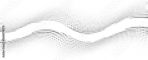 Inverted Double Halftone Wave Design with Floating Square Pixels and Abstract Geometric Motion Graphics Vector Illustration