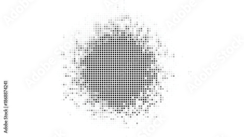 Abstract Circle Halftone Burst with Grayscale Square Pixel Dissolve Vector Illustration