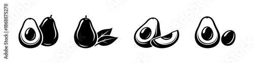 Avocado vector icons set: fruit symbols, healthy food designs