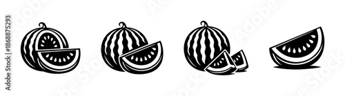 Fruit vector icons set: watermelon, minimalist, monochrome symbols