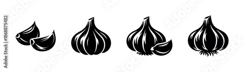 Garlic vector icons set. kitchen and culinary symbols for cooking enthusiasts