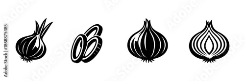 Onion vector icons set: culinary, vegetable, and food design elements