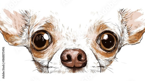 Illustrated chihuahua face with big eyes and expressive features.