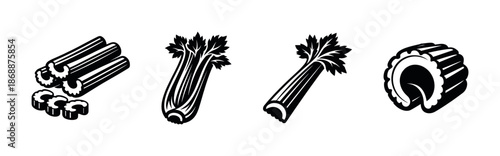 Celery vector icons set: fresh produce illustrations for healthy eating