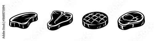 Meat and butchery vector icons set: steak, cuts, food symbols collection