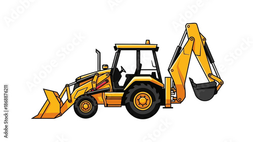 Yellow Backhoe Loader Heavy Machinery Equipment.