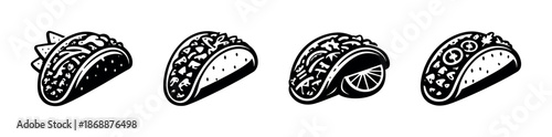 Mexican food vector icons set. taco, tortilla wrap, and cuisine symbols