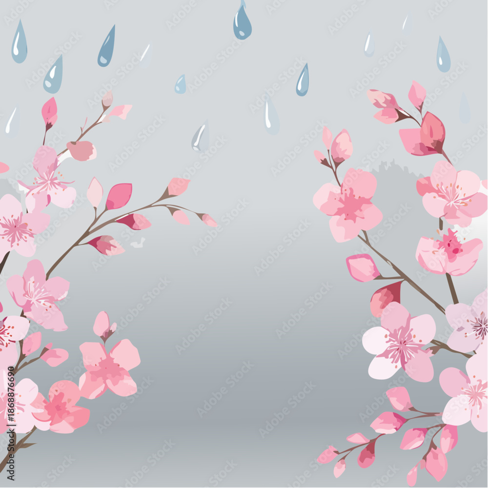 Fototapeta premium Sakura rain watercolor pattern, pink washes blending into mist gray backgrounds seamless pattern