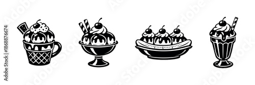Dessert and sweets vector icons set. ice cream and sundae graphics