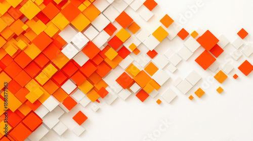 Colorful Abstract Geometric Background with 3D Cubes in Orange and White