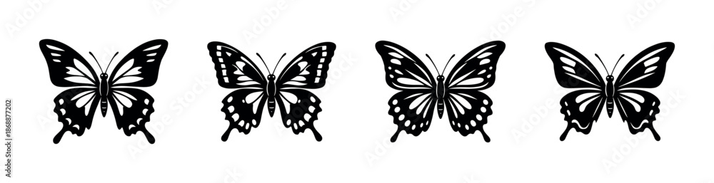 Obraz premium Butterflies vector icons set: insect and nature symbols, decorative designs